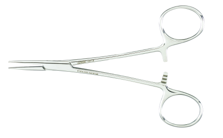Forceps Hemostatic Vantage® Halsted-Mosquito 5 Inch Length Floor Grade Stainless Steel NonSterile Ratchet Lock Finger Ring Handle Straight Serrated Tips by Integra York PA, Inc. (Miltex)  ID V97-2